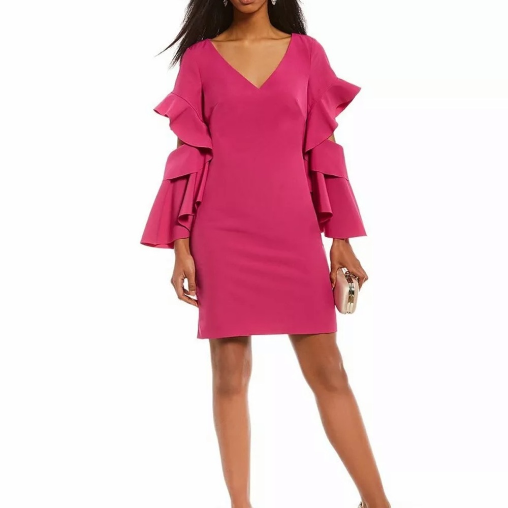 Belle by badgley Mischka ruffled sleeve dress - Picture 2 of 2
